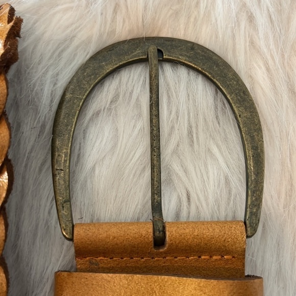 Wide tan leather braided belt boho hippie western size Medium main image 5